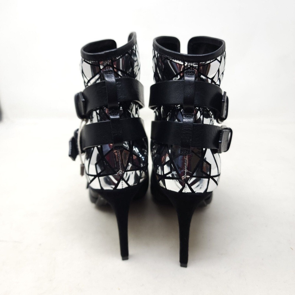 Balmain Paris Womens Boots Jackie Mosaic Silver Metallic Strappy Ankle Heel 37 7 - Picture 4 of 11